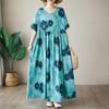 Short Sleeve Plus Size Cotton Vintage Floral New In Dresses for Women Casual Loose Long Summer Dress