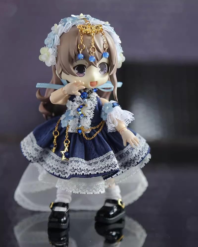 Obitsu 11 OB11 Size Costume Obitsu Doll 11cm Body Dress Princess Dress Lolita Cute 5 Piece Set (Navy)