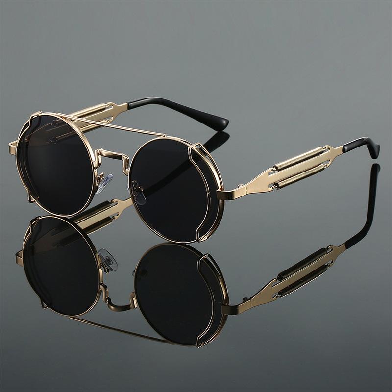 Non-polarized Steampunk Sunglasses Men Round Red Lens Punk Sun Glasses Black Metal Gothic Style New Products Women Shades