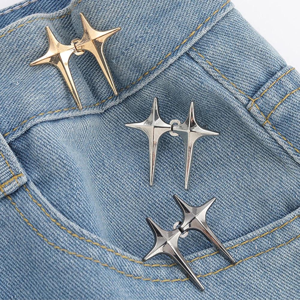 1Pc Adjustable Waist Buckle Cross Star Shape Jean Buttons Pins Detachable Metal Buttons Waist Tightener Clothing Accessories