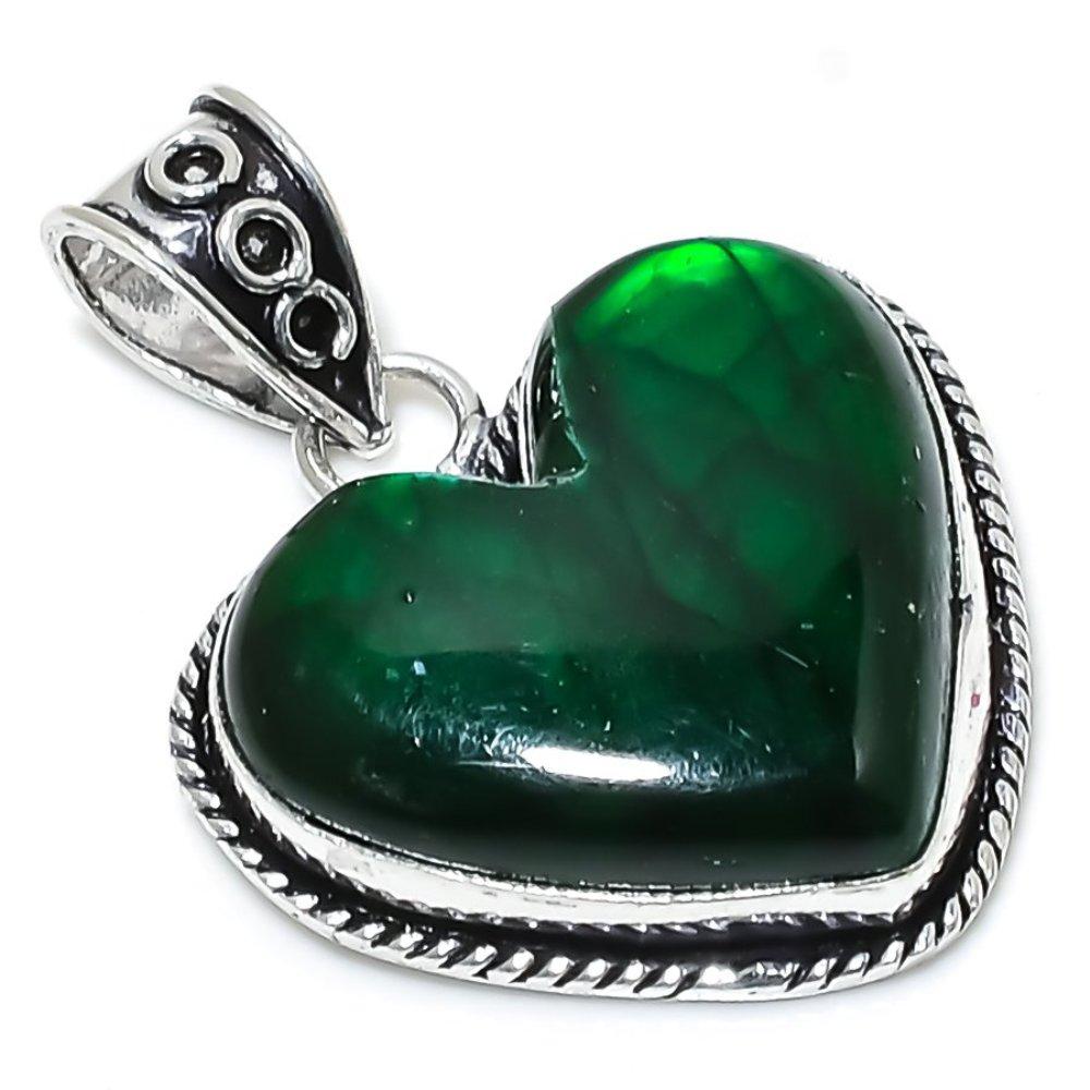 Natural Green Labradorite Gemstone 925 Sterling Silver Pendant 1.65" g1B61