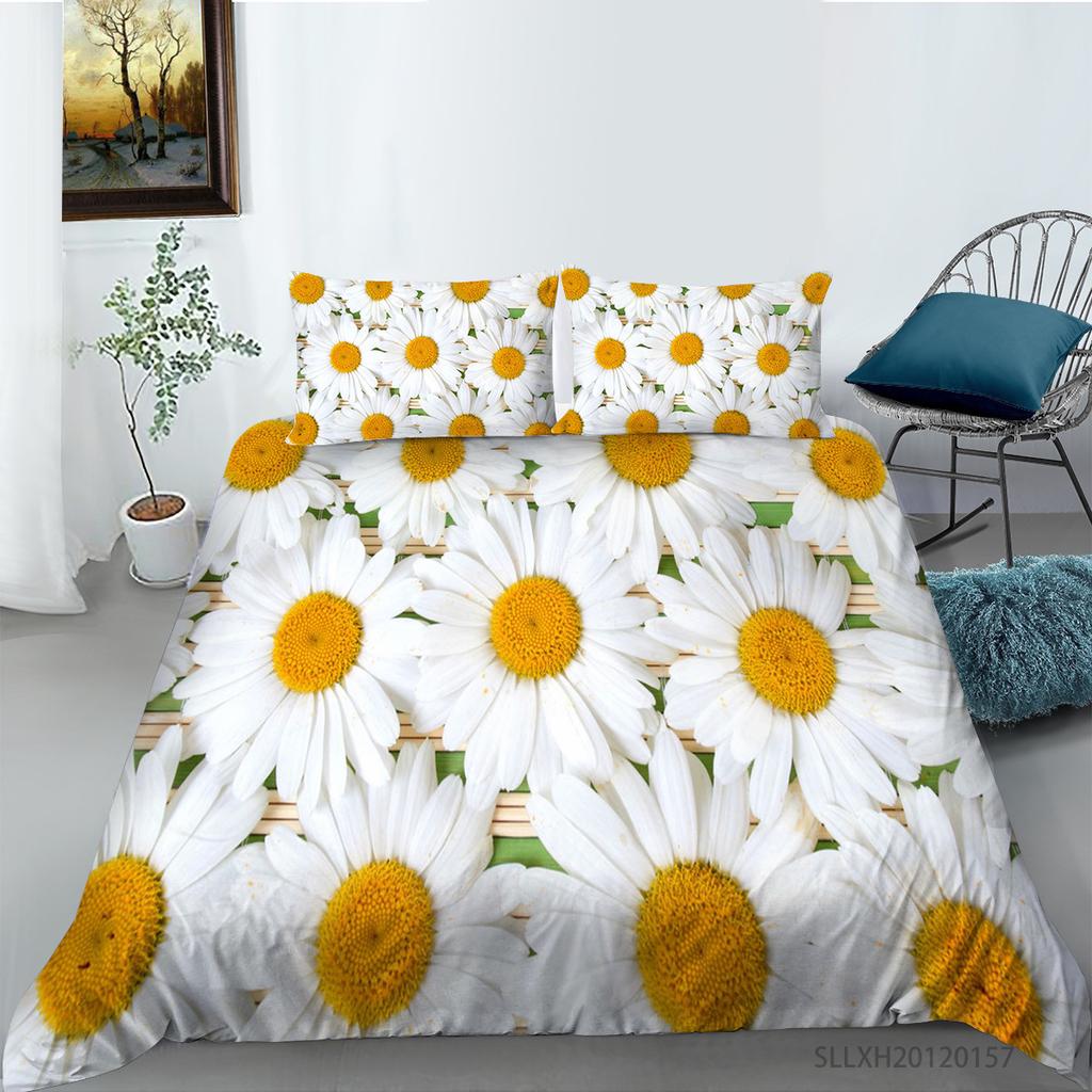 Small Daisy Series Polyester Quilt Cover Pillowcase Two or Three Piece Set 3D Digital Printing