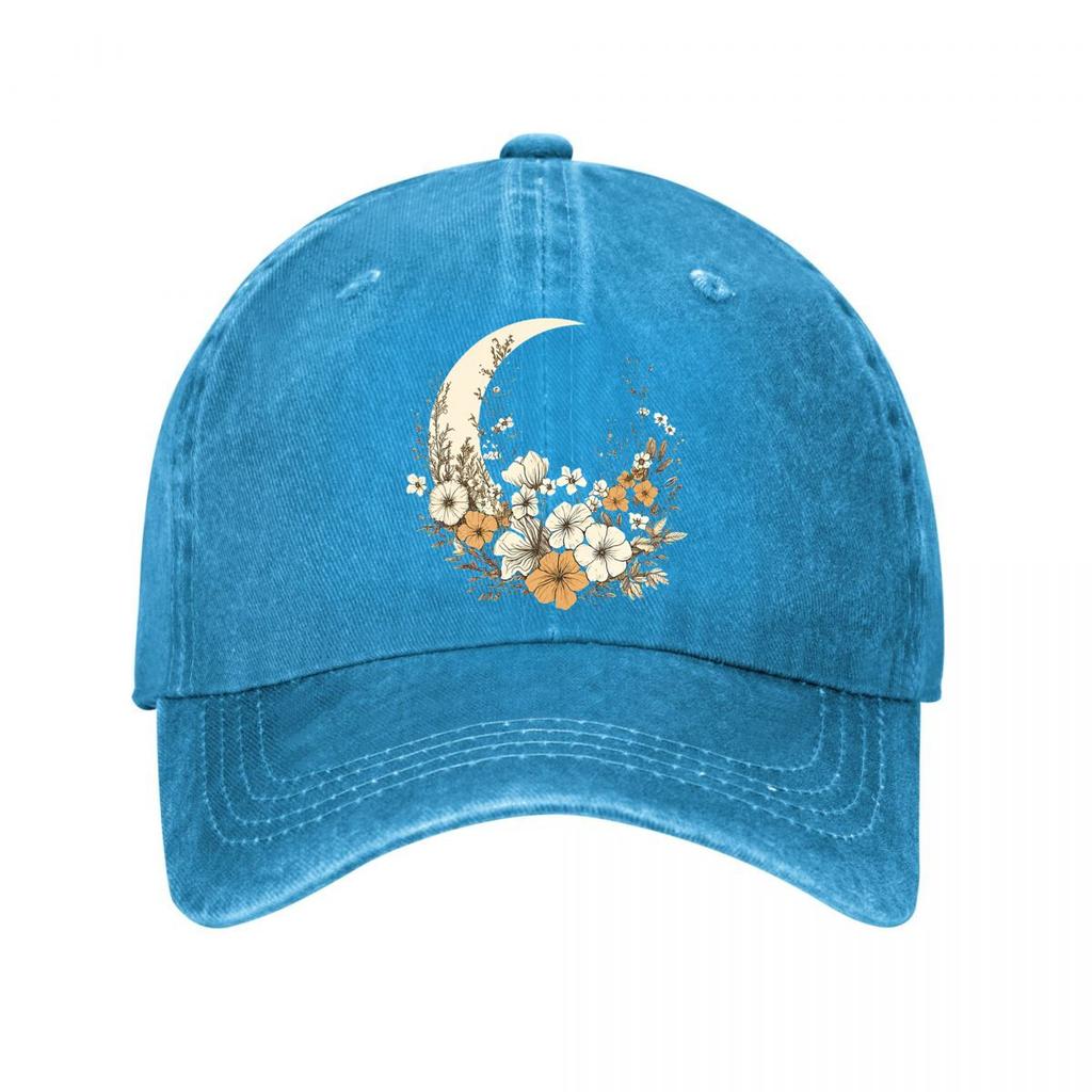 Vintage Floral Moon Canvas Wall Art Washed Baseball Cap Outdoor For Womens Unisex FeUnisex