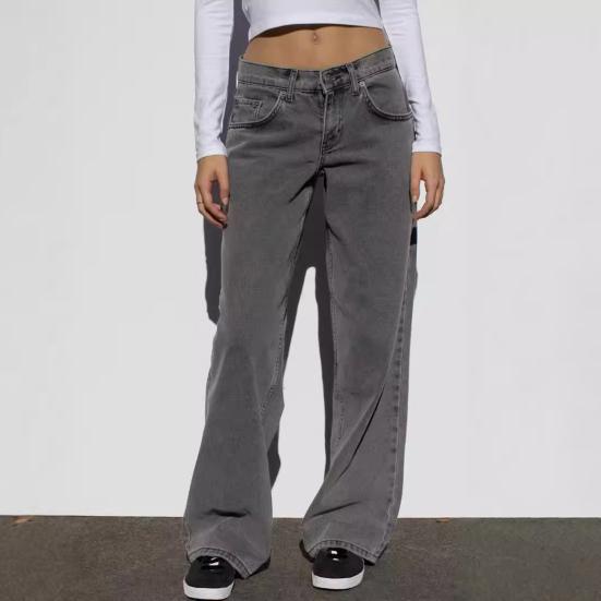 Широкие джинсы для женщин, эластичные джинсовые брюки с высокой талией и карманами, повседневные прямые джинсовые брюки