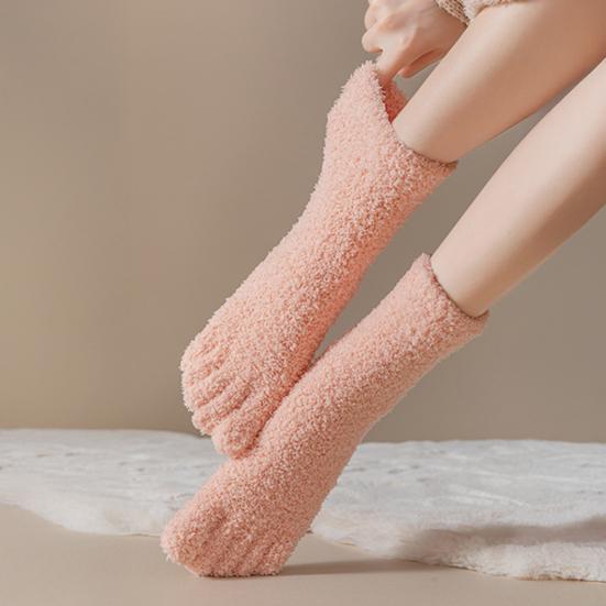 Yousheng 1 Pair Women Coral Fleece Toe Socks Autumn Winter Fuzzy Thick Warm Thermal Mid-calf Socks Soft Fluffy Home Sleeping Slipper Floor Socks