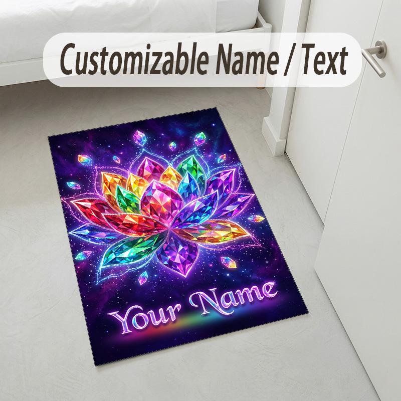 Creative Theme Soft Crystal Velvet Rug Custom Name & Text Print Non Slip Floor Rug for Bedroom Living Room