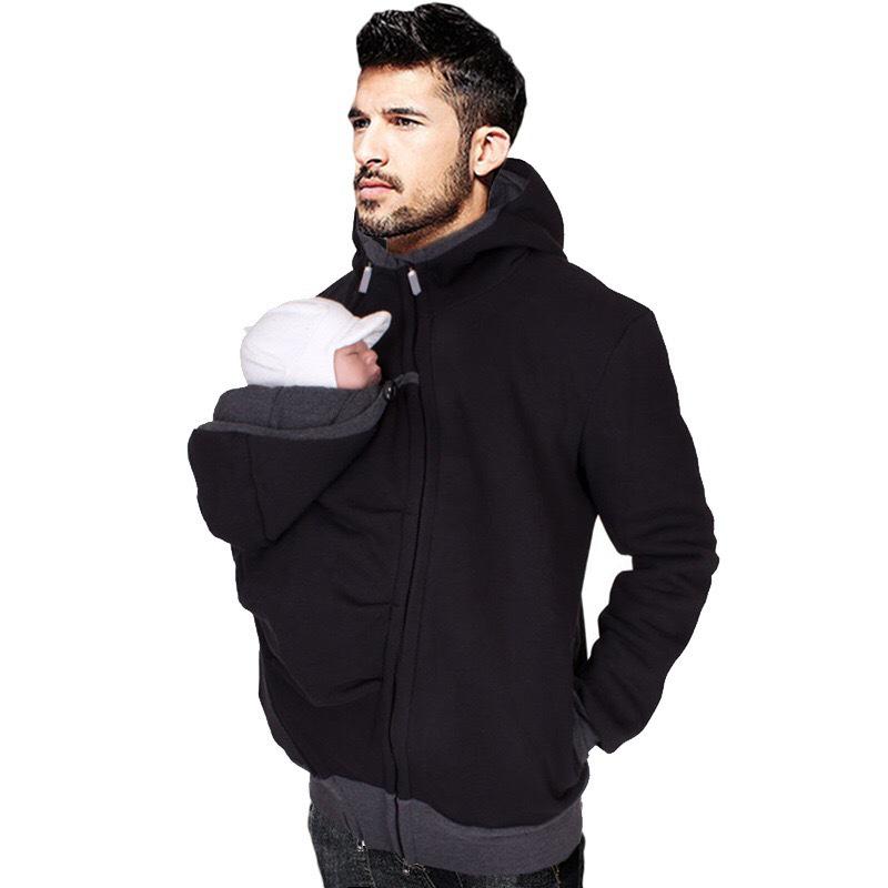 European & American Multifunctional Kangaroo Dad & Mom Sweatshirt with Nursery Pouch – Autumn/Winter Men's Clothing