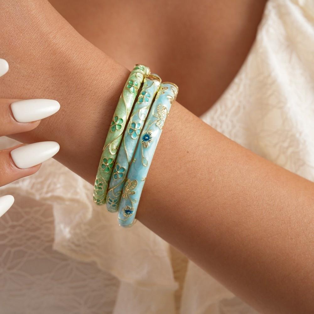 Traditional Vintage Cloisonne Bangle Chinese Women's Hand Bracelet Flower Bangle  Jewelry Gifts