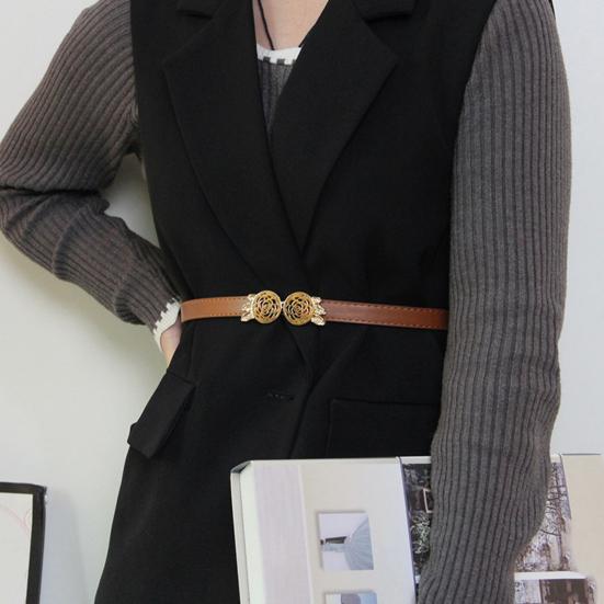 Женский ремень регулируемый из искусственной кожи с пряжкой с розовым узором пояс для платья рубашки свитера пальто аксессуар