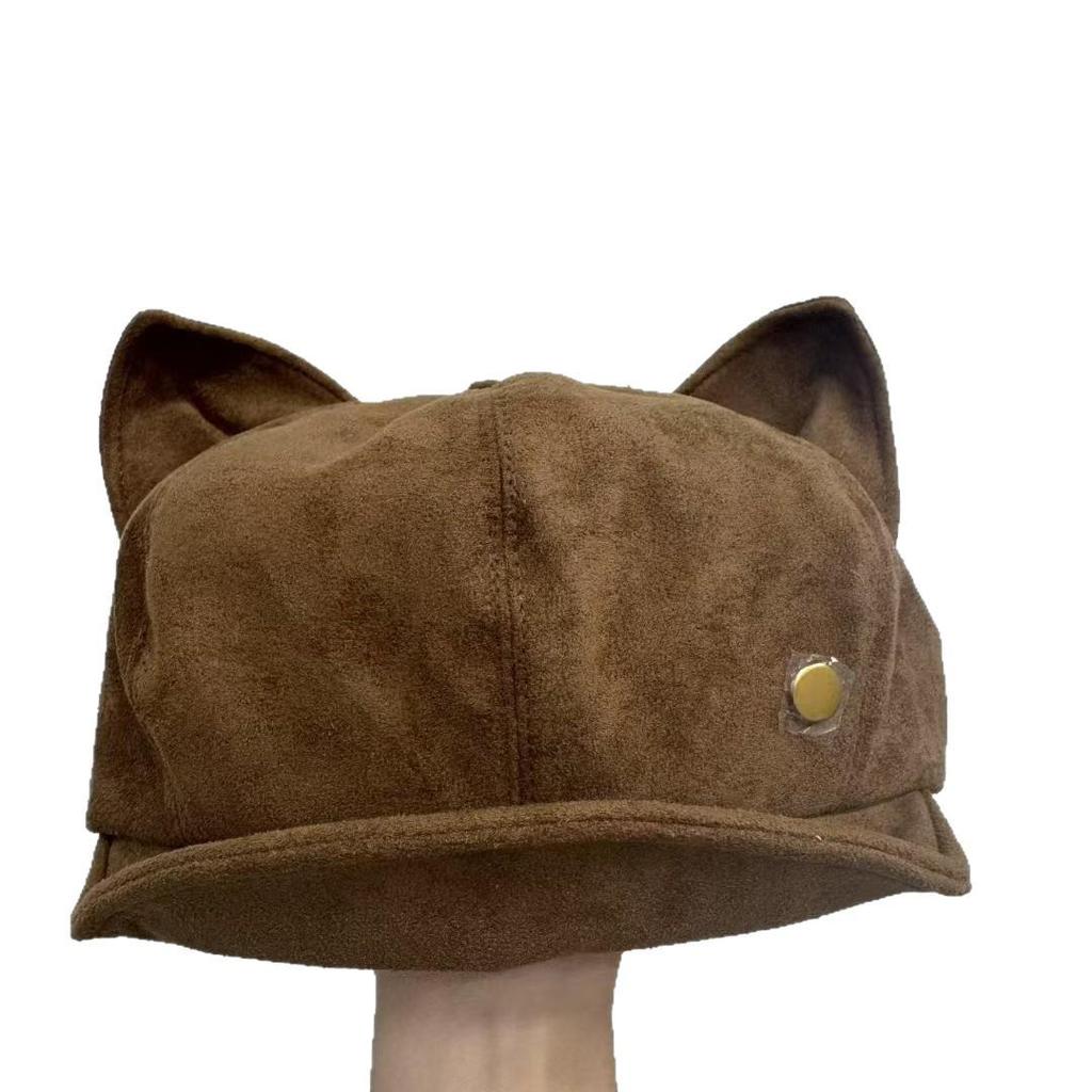 Женский замшевый берет с кошачьими ушками — Осенне-зимняя ретро восьмиугольная шляпа, однотонная, универсальный стиль художника для шикарного образа