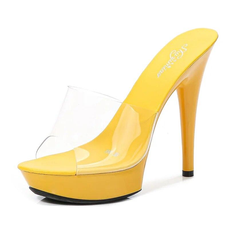 Candy Colors Wedding Shoes Woman Platform Sandals Summer Pvc Slides Waterproof 13Cm Nightclub Sexy High-Heeled Slippers Womensbh