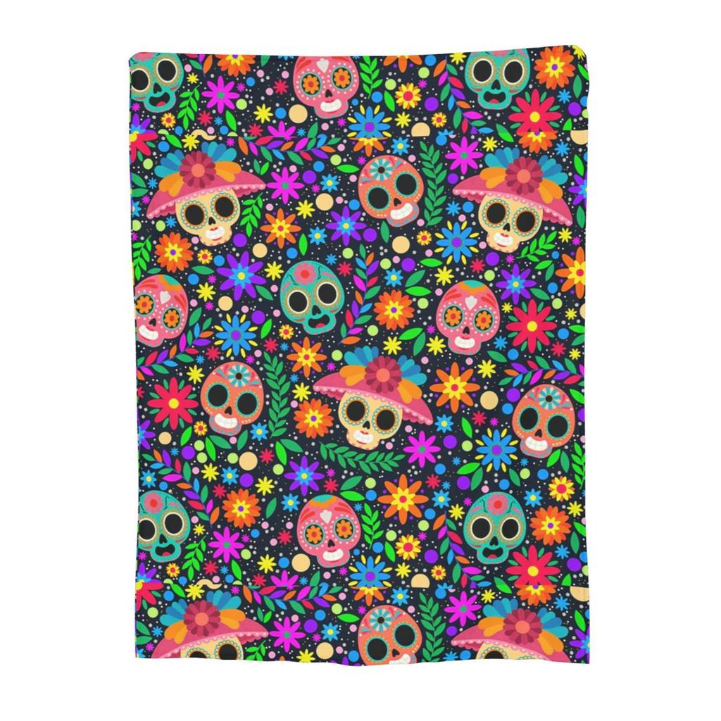 Sugar Skull Mexican Flower Halloween Day Of The Dead Blanket Soft Warm Flannel Throw Blanket Cover for Bed Travel Home Sofa