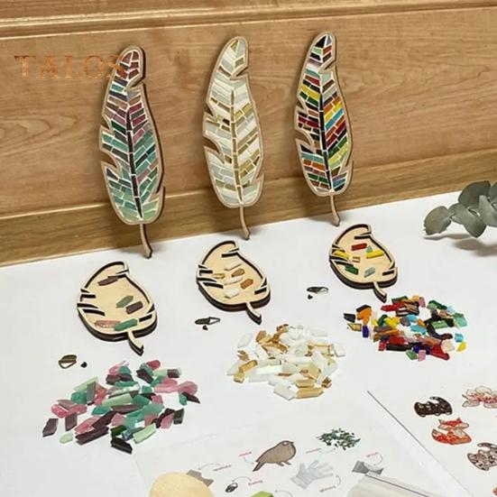 1 Set DIY Mosaic Leaf Kit Handmade Colorful Mosaic Craft Leaf Shape Home Office Decoration Adults Kids Crafts Lovers