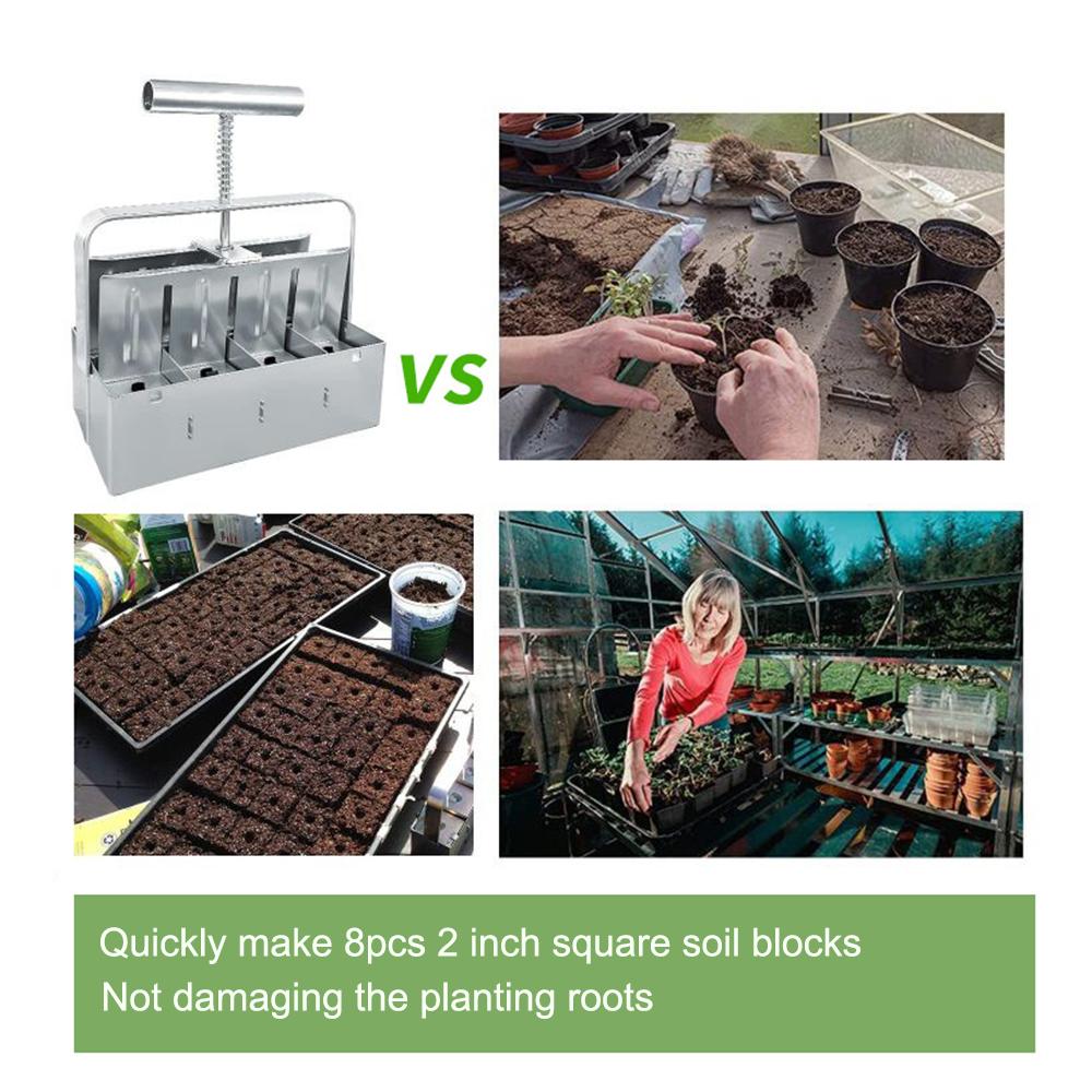 Изготовитель почвенных блоков, 8 гнезд, 2 дюйма, удобная ручка, ручной блокатор семян, садовый инструмент с 3 шт.