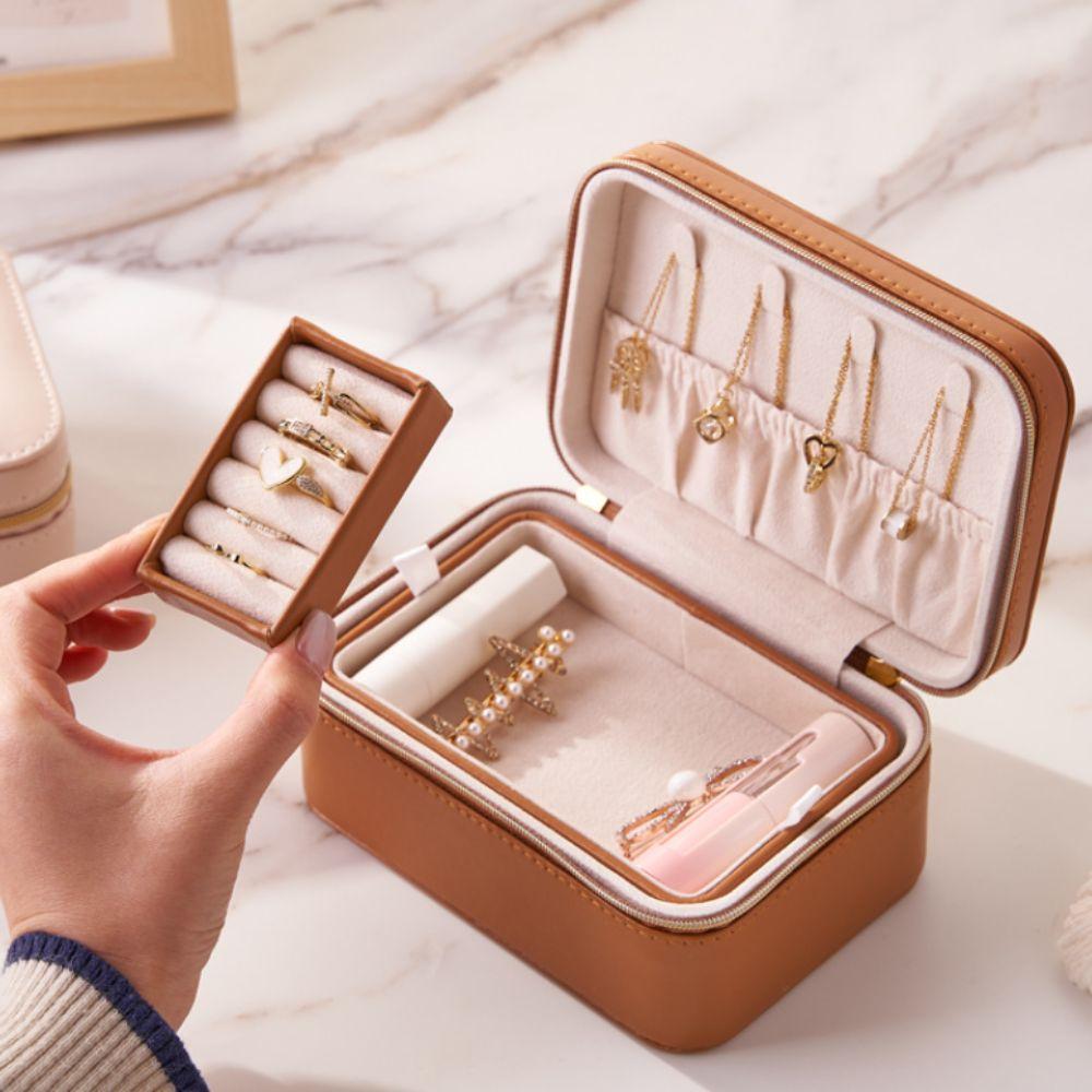 Double-Layer Jewelry Storage Box Portable PU Leather Jewelry Storage Case Space-saving Multi-Functional Earring Storage Box