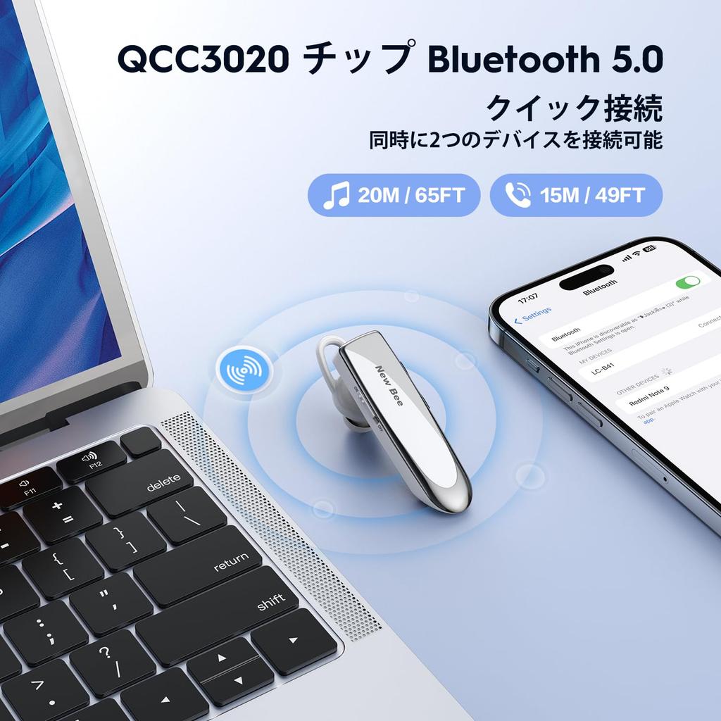 New Bee Bluetooth-наушники, Одиночный наушник, Тип с заушиной, Встроенный микрофон, Громкая связь, Высокая емкость 260 мАч, 24 часа непрерывного использования,