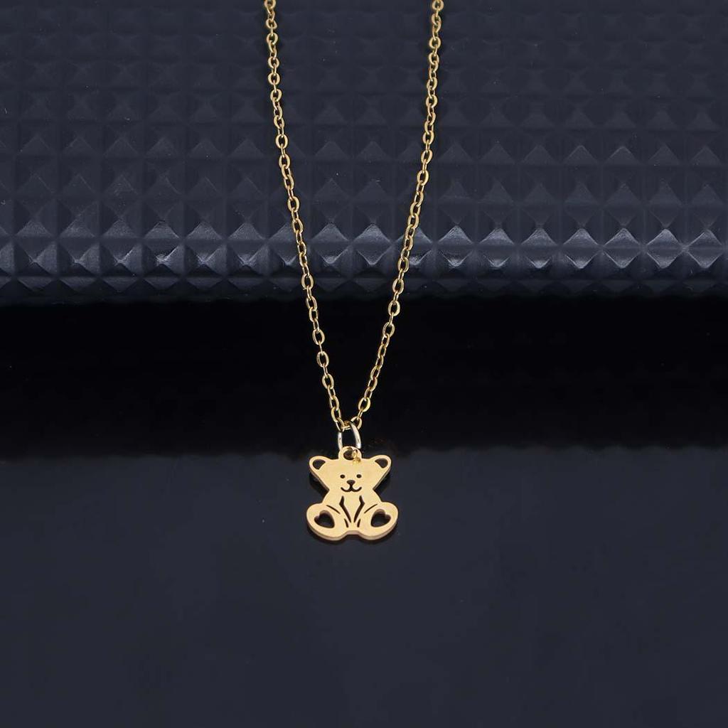 Stylish Stainless Steel Heart Bear Pendant Necklace for Women - Trendy Christmas Clavicle Chain Jewelry