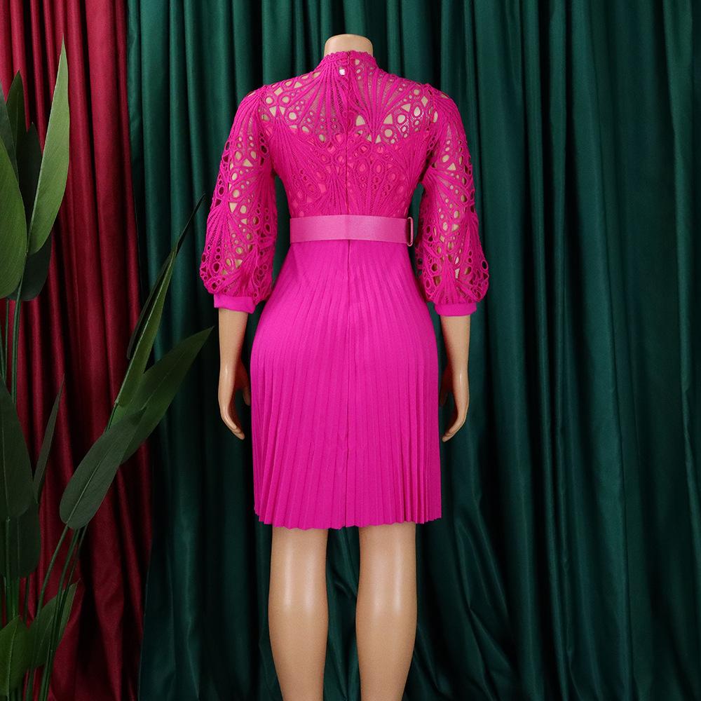 YYFS Women's Fashion Summer Spring Solid Color Print Short Sleeve O-Neck High Waist Casual Dresses