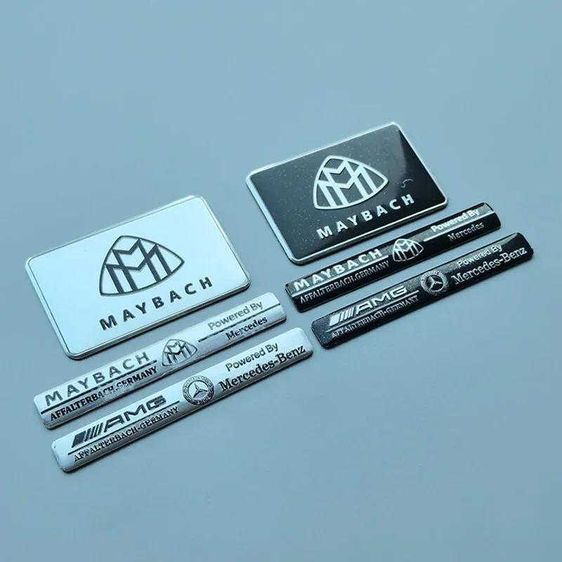 Square & Long Thin Aluminium Label Sticker Car Emblem for Mercedes Benz Maybach AMG Star Wheat B Badge Logo Black Silver