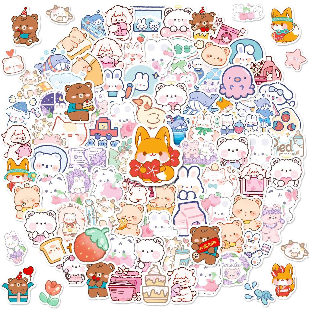 100 Милых Наклеек с Медведями Наклейки с Медведями Мультярные Канцтовары Наклейки для Водного Стакана Блокнота Корейский Набор Материалов для Наклеек