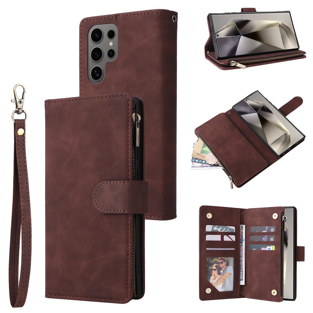 For Samsung Galaxy S25 Ultra Case Zipper Wallet Multiple Card Slots Leather Phone Cover