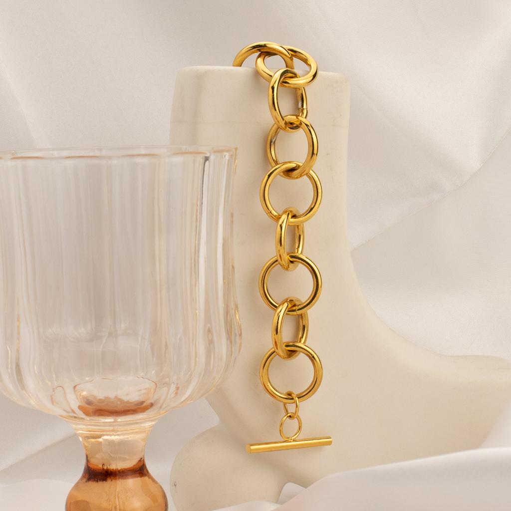 Chain Thick Stainless Steel Round Cross Chain Ot Buckle Gold Bracelet Necklace