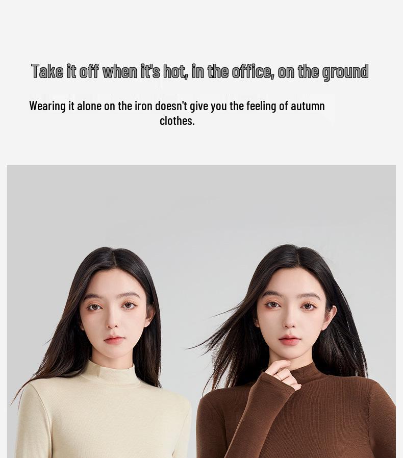 Autumn/Winter Wool Long-Sleeve Velvet Cotton Mid-Neck Women's Fashion Top