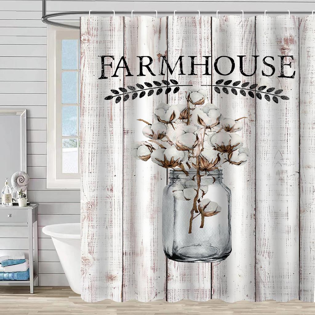 Водонепроницаемая штора для ванной, цифровая печать, растение, ваза, занавеска для душа, без пробивки, перегородка для туалета, ткань для душа