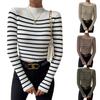 Striped Pattern Mock Neck Slim Sweater, Stylish Long Sleeve Rib Knit Pullover Sweater For Fall & Winter, Women's Clothing