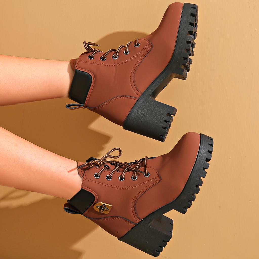 Весна Зима Женские Ботинки Высокого Качества Шнуровка Высокие Каблуки Женские Европейская Женская Обувь Модные Уличные Удобные Ботинки Женские