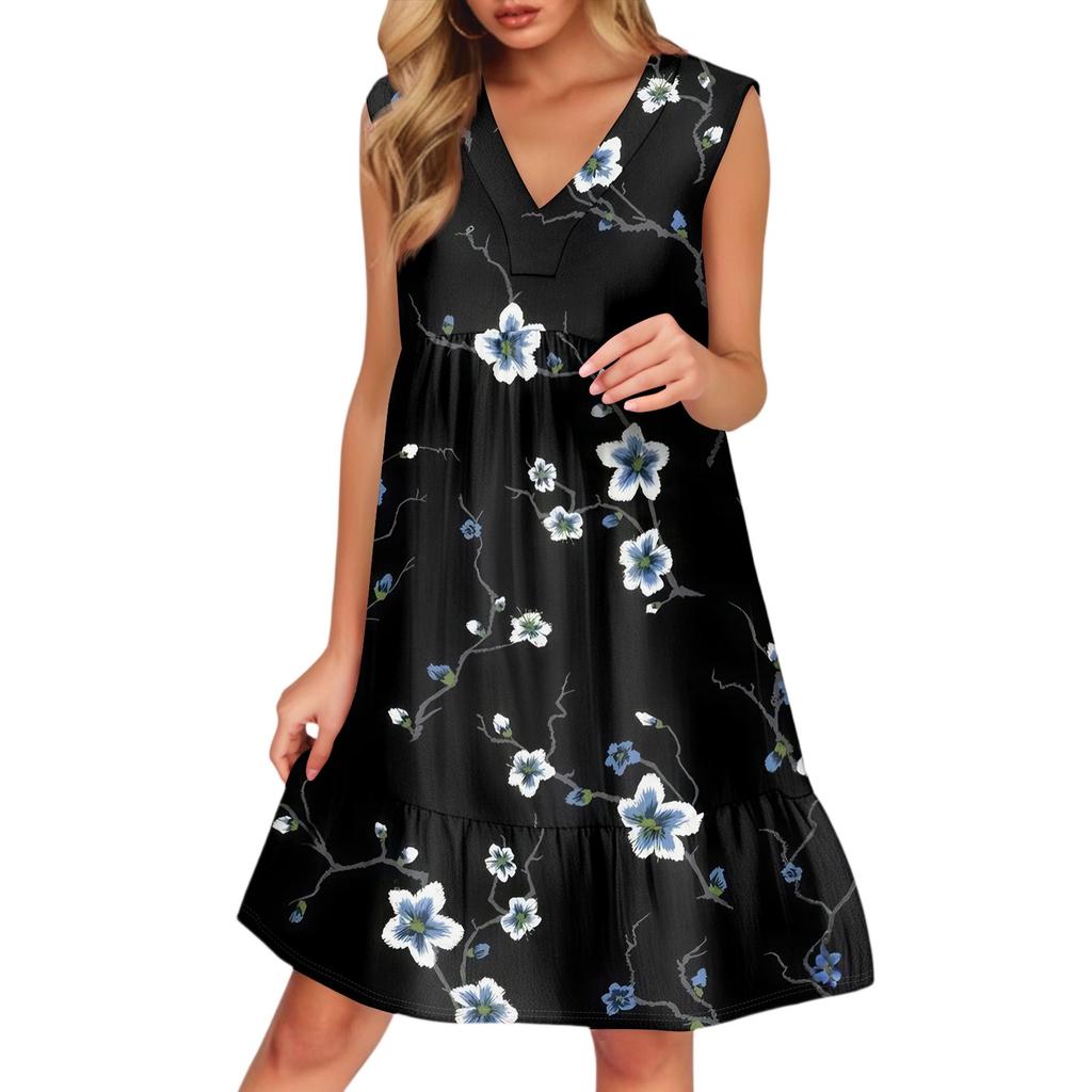 Women's Casual Fashion Breathable V-neck Vest With Pockets Floral Holiday Dress