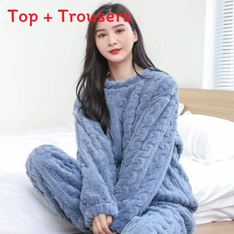 Women Pajama Set For Women With Thick Warmth And Solid Color For Home And Lounge Use