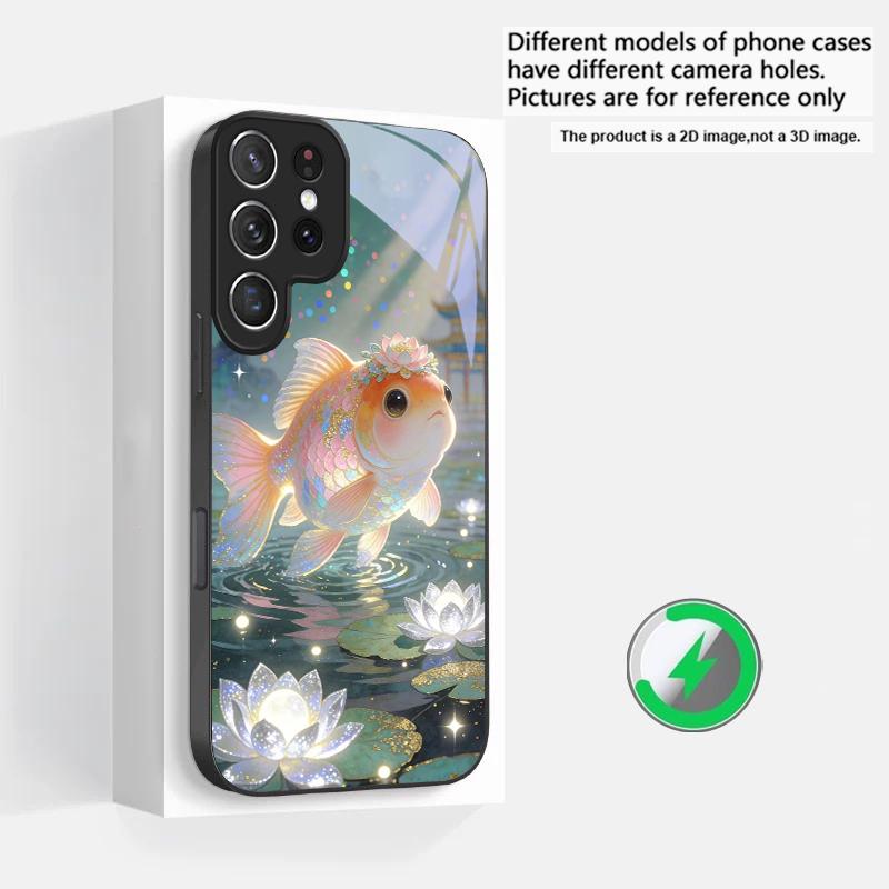 Милый золотой рыбка в белой вуали Подходит для Samsung Galaxy S25 Ultra S20 FE S21 S22+ S23 Plus S24 S26 Edge магнетизм Стекло Чехол для телефона