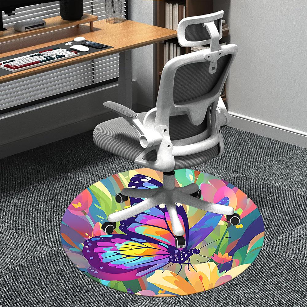 1PC Butterfly Garden Office Round Area Rug, Indoor Mat Suitable ForOffice, Under Office Chairs Bedroom Living Room Home Decor, Room Deco, f022