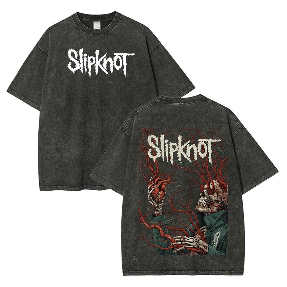 Unisex Fit Slipknot Washed T-Shirt Oversized Printed Round Neck Washed T-shirt