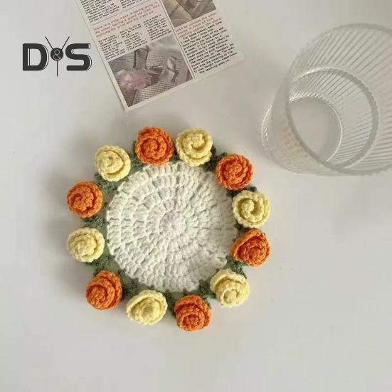Набор для вязания крючком подставки под стакан с дизайном букета роз, материал из пряжи, устойчивой к усадке, трансформируемая подставка под стакан в виде цветка, подарок ручной работы на день рождения
