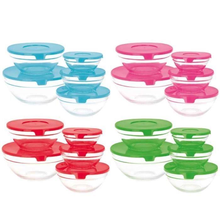 Bol en verre - PROVENCE OUTILLAGE - 10pcs - Couvercles bleus - Empilables - Diamètres variés