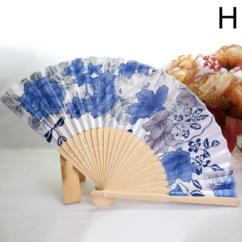 Шелковый веер в китайском японском стиле, складной веер, свадебный веер, художественные подарки, танцевальный ручной веер, винтажный бамбуковый складной ручной веер с цветком