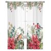 Christmas Fir Tree Robin Poinsettia Winter Tulle Window Curtain Voile Organza Valance Living Room Bedroom Decor Sheer Curtains