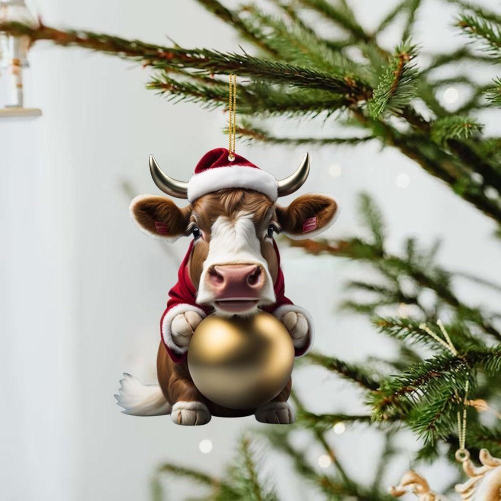 Flat Cow Christmas Tree Ornament Cartoon Car Rear View Mirror Pendant Christmas