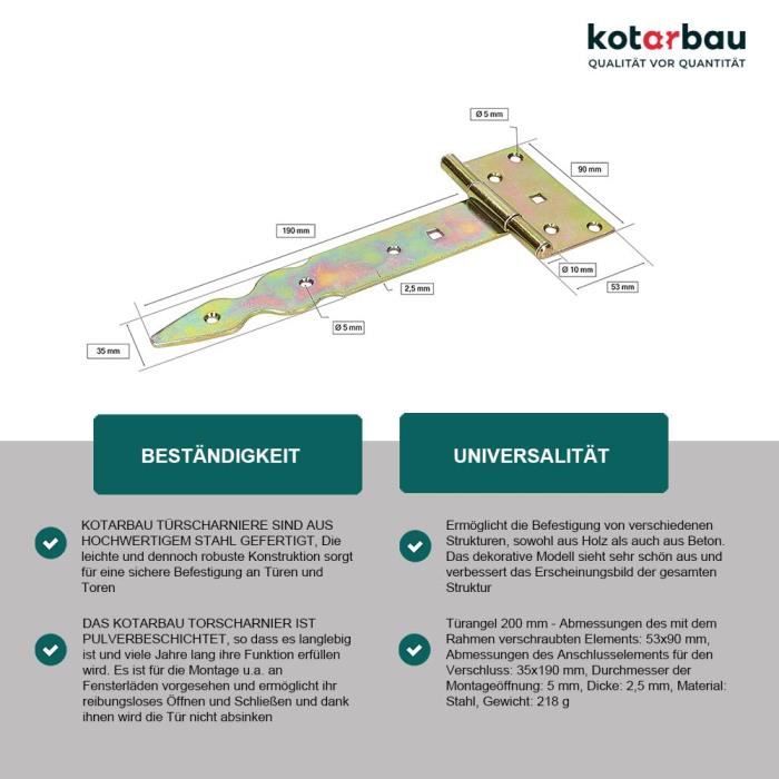 Charnière en T Décorative 200 mm Galvanisé Jaune - KOTARBAU®
