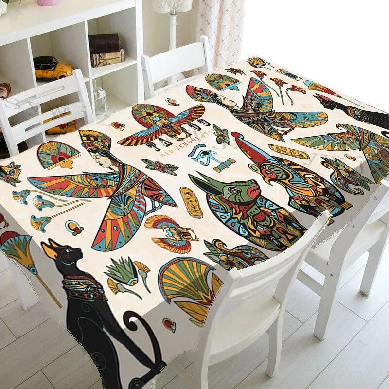 Vintage Indian Ancient Egypt Print Rectangle Tablecloth ,Kitchen Decor Waterproof Tablecloth Holiday Wedding Party Accessories