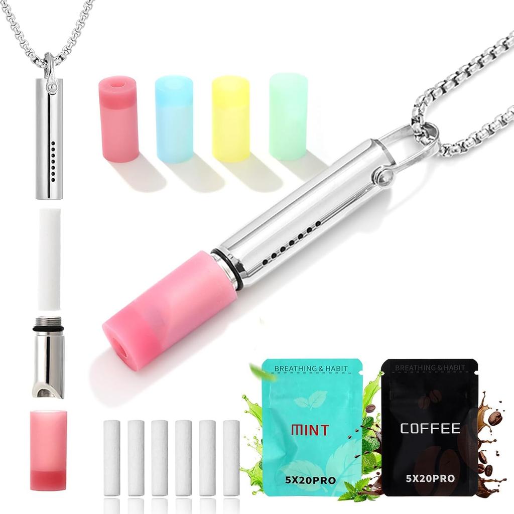 Breathing Necklace with Cotton Core, Breathe Free Necklace for Stress Relief, Meditation & Relaxation, Anxiety Necklace Mindful Breathefree Calm Tool