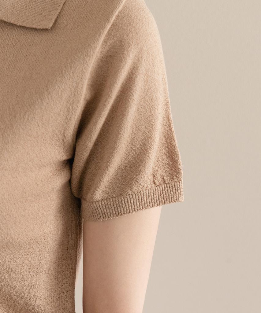 SELITIO Women'S Boucle Half Collar Knit Beige