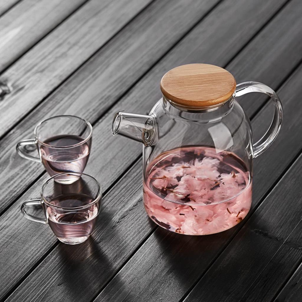 Pokaro Tea Glass Glass Large Direct Fire Bamboo Cylindrical Glass Black Green Fruit Leaf Comes with Tea Back Kettle, Heat-Resistant Teapot, Teapot,