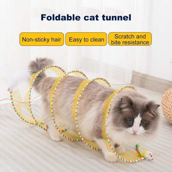 Cat Tunnel Toy Foldable Interactive Self Play Cat Hunting Spiral Tunnel Toy with Plush And Feather Toys for Indoor Cats