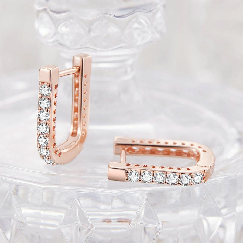 BAMOER 925 Sterling Silver Classic U-shaped Ear Buckles Earrings for Female Shining Zircon Earrings Fine Jewelry Gift