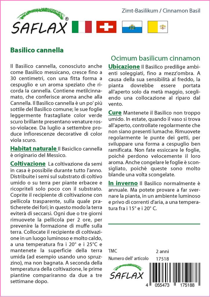 SAFLAX Подарочный набор - Коричный базилик - 200 семян - С подарочной коробкой, карточкой, этикеткой и субстратом для посадки - Ocimum basilicum