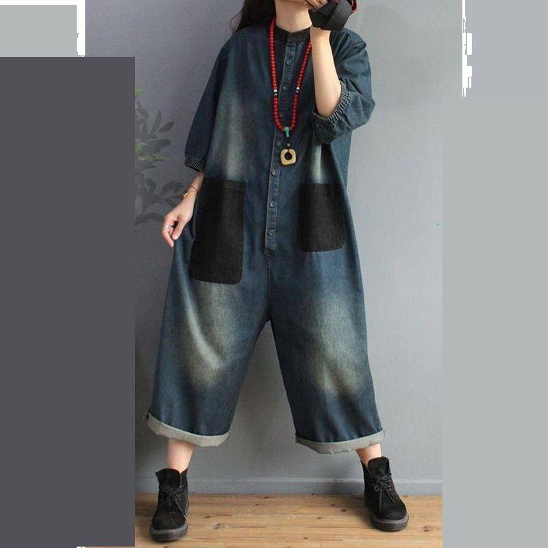 Женские комбинезоны, джинсовые джинсы, брюки до щиколотки, весенние винтажные женские свободные повседневные сращенные карманы