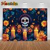 Mocsicka Day Of The Dead Background Photography Art Flower Skull Candle Death Festival Decoration Halloween Party Photo Backdrop
